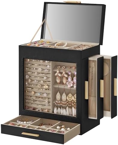 SONGMICS 5-Layer Jewelry Box with Glass Window, 3 Side Drawers by SONGMICSbySONGMICSHOME