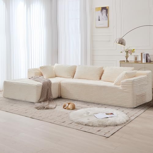 Korser 110" L-Shaped Modular Sectional Sofa with Chaise, Boneless Comfy Corduroy Fluffy Couch with Deep Seat and Side Pockets, Flexible Module Combination for Living Room, No Assembly, Side Pockets - Image 2