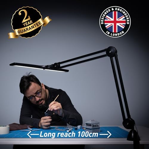 daylight Lumi Task Lamp - Professional 4000 Lux LED Desk Lamp, Adjustable, Color Accurate, Eye-Caring for Office, Home Office, Artist, and Reading - Black - Image 3