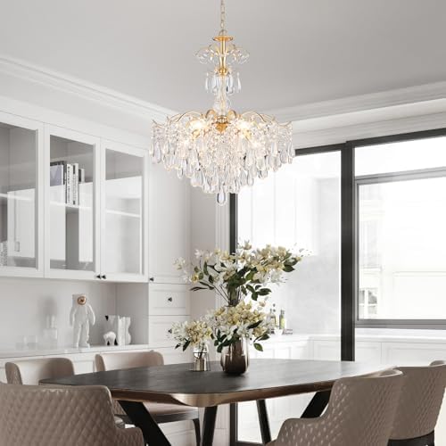 WUZUPS 6-Light Crystal Chandelier Pendant Ceiling Light Modern Lighting Fixture for Bedroom Hallway Bar Kitchen Bathroom, H 25.6" W21.7, E12 Base, Gold - Image 6
