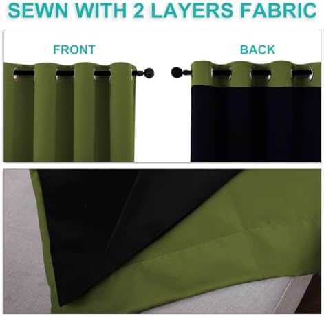 NICETOWN 100% Blackout Window Curtain Panels, Olive Green, 2 Pieces, 52-inch Wide Per Panel, Full Light Blocking Drapes with Black Liner for Nursery, 72-inch Drop Thermal Insulated Draperies - Image 5