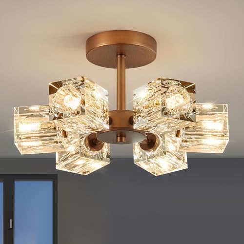 Crystal Antique Semi Flush Ceiling: Vintage Bronze Brass Sputnik Chandelier by BlesULuk