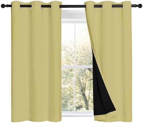 NICETOWN Paler Yellow 100% Blackout Curtains 45 inches Long, Thermal Insulated Full Blackout 2-Layer Lined Curtains, Energy Efficiency Window Draperies for Dining Room (2 Panels, 42-inch W) by NICETOWN