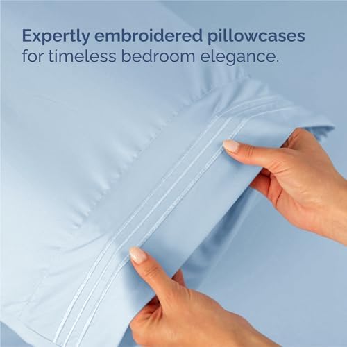 Split King Size 5 Piece Sheet Set - Breathable & Cooling Sheets - Sky Blue - Image 6
