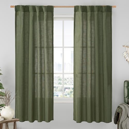 LAMIT Light Filtering Linen Curtains 72 inches Long for Bedroom, 2 Panels by LAMIT