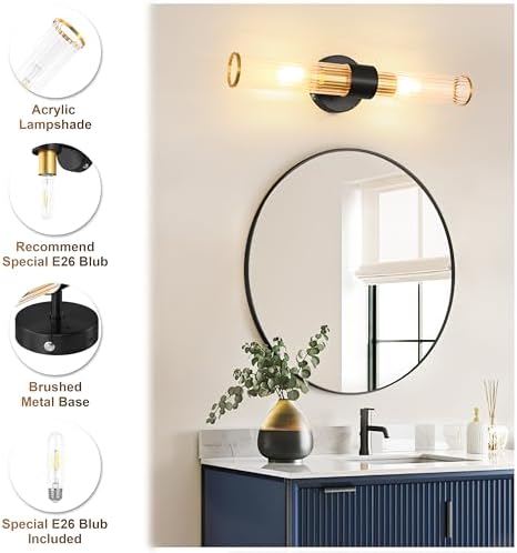 Morauroral Black Gold Battery Operated Wall Sconce, Rechargeable Wall Lights with Remote, 20 Inch Modern Wireless Wall Lamp for Bedroom, Living Room with Clear Glass Shade (Bulbs Included) - Image 6