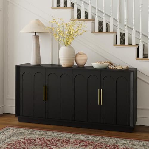 FORTUNETEC 67" Sideboard Buffet Cabinet with Storage, Arched Doors, Black - Image 6