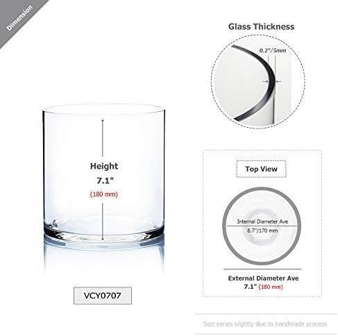 WGVI Thick Weighted Clear Right Cylinder Glass Vases, 7" W x 7" H, Equilateral Cylinder Glass Candle Holders Flower Arrangement Centerpieces Tabletop Storage Container Home Decor, 1 Piece - Image 2