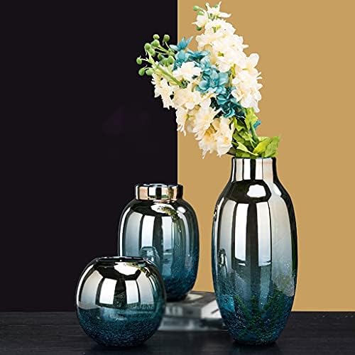 GRFIT Decorative Vase Blue Electroplated Glass Vase Home Coffee Table Office Desktop Restaurant Decoration Vase Handmade Vase Ceramic Vase Glass Vase Hydroponic Flower Vase (Size : Brass) - Image 4