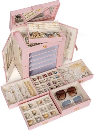 AKOZLIN 6-Tier Jewelry Box Organizer 5 Drawers Storage Pink Large - Image 7