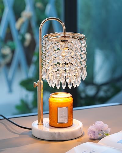 Candle Warmer Lamp with Timer Dimmer and 3 Bulbs, Candle Lamp Warmer with Marble Base for Adjustable Height, Crystal Candle Lamp for Jar Candles, House Warming Gifts Home Room Decor, French Gold by Newswell