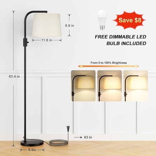 Ambimall Arc Floor Lamp for Living Room with Rotary Switch, Linen Shade - Image 2