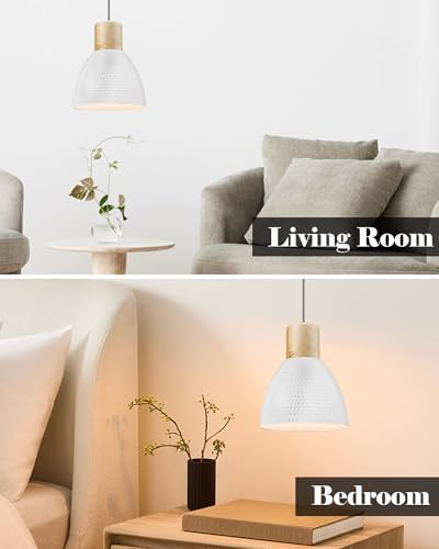 ELYONA 3 Pack White Hammered Pendant Lights for Kitchen Island 7” Small Nordic Solid Wood Hanging Light Fixtures, Modern Metal Pendant Light Fixtures for Bar, Dining Room, Bedroom, Hallway, Office - Image 6