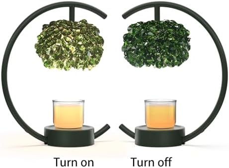 Yeuslor Candle Warmer Lamp for Jar Candles with Adjustable Brightness＆Timer，Handcrafted Green Crystal Candle Lamp Luxurious Design+2Bulbs,Home Decoration Electric Candle lamp(Balck C-Shaped) - Image 2