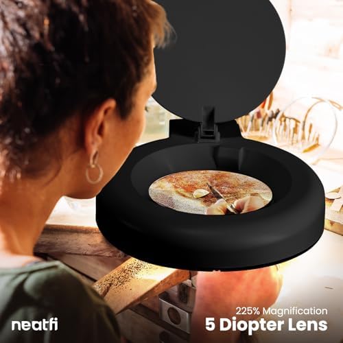 Neatfi LED Magnifying Lamp with Clamp | 12W | 60 SMD LEDs |1,200 Lumens | Adjustable Step Dimming | 2.25x Magnification Desk Lamp Magnifier for Crafts, Painting, and Hobbies (Black-2, 5-Diopter) - Image 2
