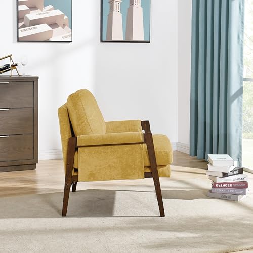 Roundhill Furniture Kelly Mid-Century Modern Accent Armchair, Yellow - Image 3