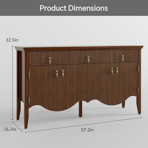 FUSUNBAO 57" Fluted Sideboard Buffet,Retro Storage Cabinet, Walnut - Image 2