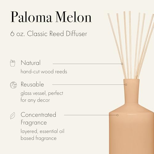 LAFCO New York Classic Reed Diffuser, Paloma Melon - 6 oz - Up to 3 Months Fragrance Life - Reusable Glass Vessel - Natural Wood Reeds - Made in the USA - Image 2
