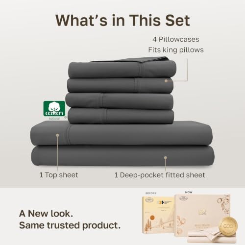 California Design Den Soft 100% Cotton Sateen King Sheets, 6 Pcs Set, Grey - Image 3