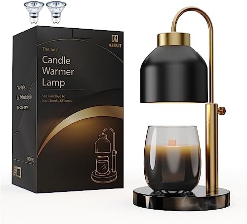 AIKUT Candle Warmer Lamp, with 2 Bulbs,Timer & Dimmer,Compatible with Large Yankee Candle Jars,3 Wick Candles,Height Adjustable Electric Top Melter,110-120v, (Black Marble) by AIKUT
