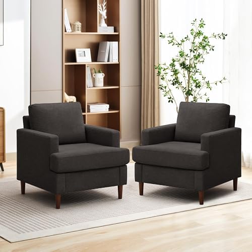 Mid-Century Accent Chair, Dark Grey Armchair Living Room Chairs, 2 Pack by Weture