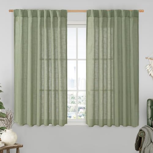 LAMIT Linen Semi Sheer Curtains 48 Inch for Bedroom Window Treatment by LAMIT