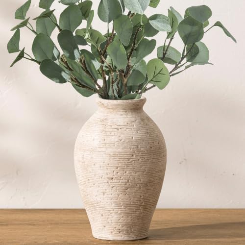 Vanselia Ceramic Flower Vase Home Decor - Large Farmhouse Table Vases Rustic Vintage Living Room Kitchen Bedroom Decorations for House Book Shelf Office Coffee Desk Dining Fireplace (9" Retro) by VanseliaHome