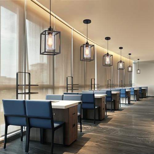 3 Pack Black Pendant Lights for Kitchen Island Industrial Lantern Pendant Light Fixtures with Clear Glass Shade, Farmhouse Adjustable Height Hanging Pendant Lighting for Dining Room - Image 4