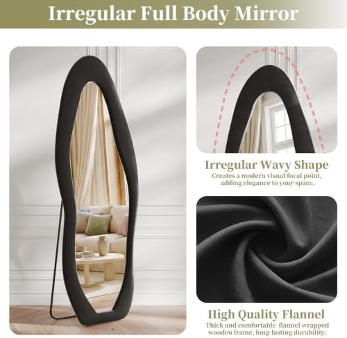 Koonmi Full Length Mirror 63"x24", Irregular Flannel Floor Mirrors - Image 3