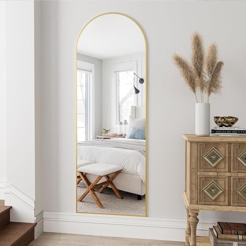 Dewfig Arched Full Length Mirror, 58"X18" Large Full Body Mirror, Gold - Image 4