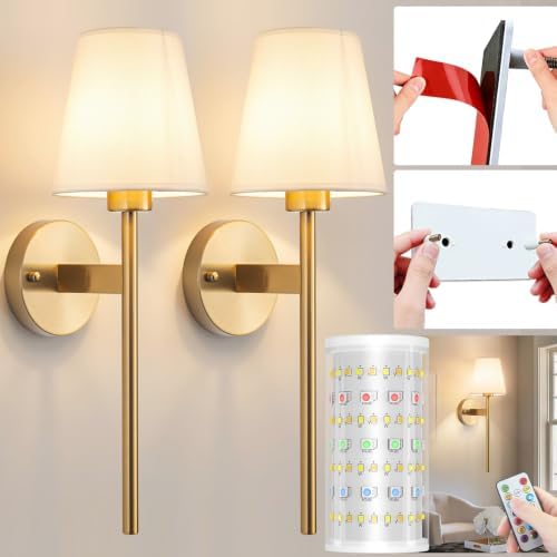 Nekhung Battery Operated Wall Sconce, Peel and Stick Sconces Set of 2 by Nekhung