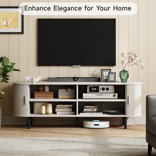 ONBRILL 63" TV Stand with Power Outlet & Storage for TVs 60", Natural White - Image 3
