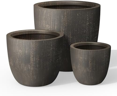 Kante Set of 3 Vintage BRN Concrete Bowl Planters 18" 14" 10" Dia by Unknown