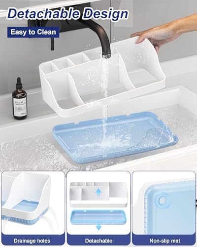 Bathroom Counter Organizer and Storage, 7 Slots Detachable Toothbrush Holders for Bathrooms, Anti-Slip Electric Toothbrush and Toothpaste Holder Countertop Vanity Organizer Accessories for Adults Kids - Image 3
