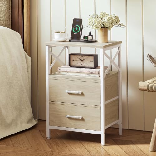 Huuger Nightstand Set of 2 with Charging Station, USB-C Port, End Tables - Image 2