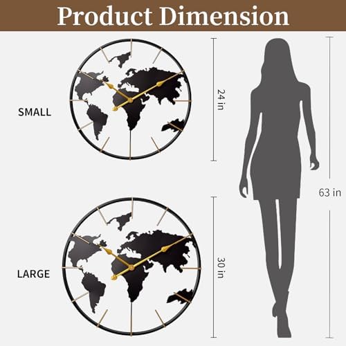 Large World Map Wall Clock,Metal Minimalist Modern Clock,Round Non-Ticking - Image 2