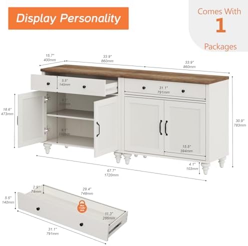 WAMAPT Buffet Cabinet with 4 Doors & 2 Drawers, Large Wood Sideboard Table - Image 2