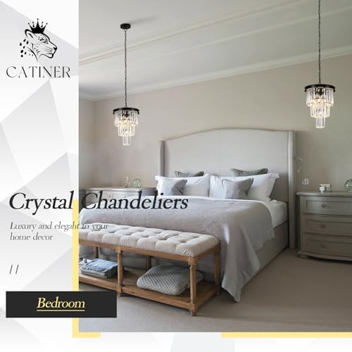 CATINER 12" Modern Crystal Chandeliers,3 Lights Black Round Light Fixture - Image 5