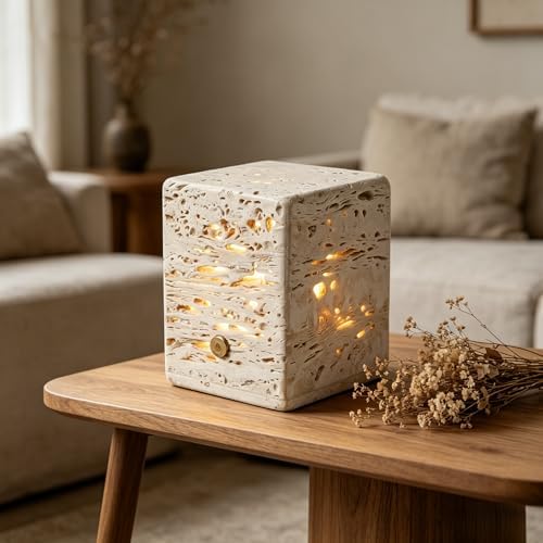 Marble Lamp Touch Light, Natural Travertine Stone Lamp, Rechargeable 3-Color Dimmable Bedside Night Light, Cordless Marble Table Lamp for Bedroom Living Room Bedside Decor (3x3x4in) by PanManner