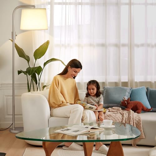 Ambimall Fully Dimmable Floor Lamp with 9W LED Bulb, Standing Lamp for Living Room with Adjustable Head, Modern Tall Light with Rotary Switch for Office, Light Gold and Beige - Image 6