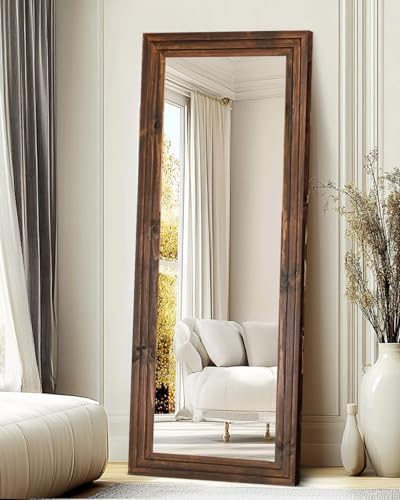 65x22in Full Length Mirror, 3-Tier Stepped Solid Wood Frame, Brown - Image 6