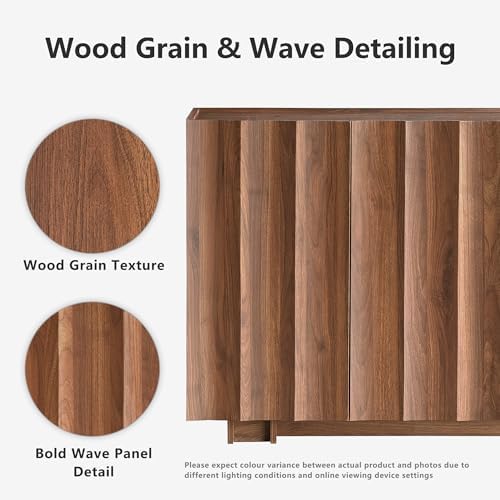 win2win 61.7" Fluted Sideboard Buffet Cabinet with Storage, Walnut - Image 3