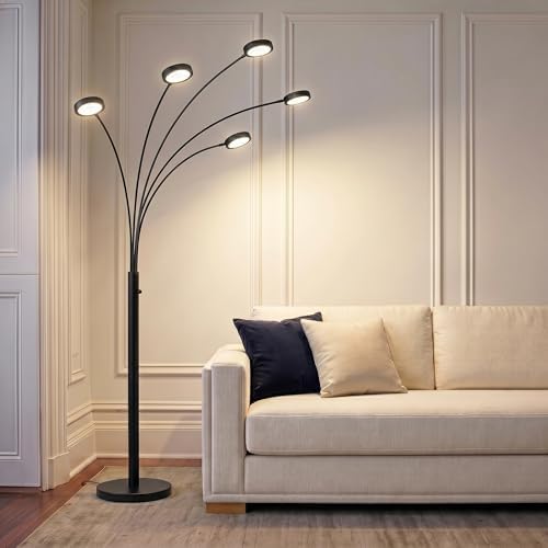 Brightech Orion Arc Floor Lamp for Living Room, Dimmable Tree Floor Lamp with 5 Adjustable Arms, Multi-Head Standing Lamp with Flexible Rotating LEDs for Bedroom - Bright Hanging Lighting - Black - Image 5
