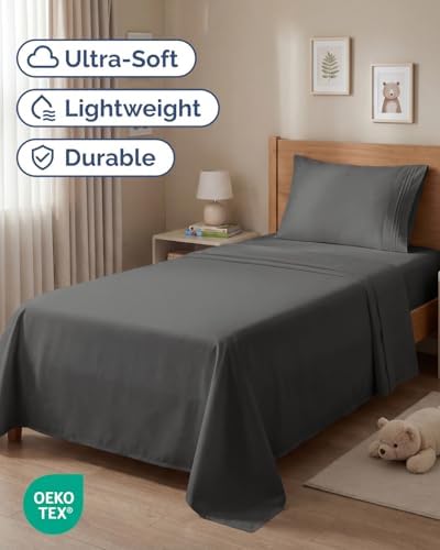 Twin Size 3 Piece Sheet Set - Comfy Breathable & Cooling Sheets - Charcoal - Image 2