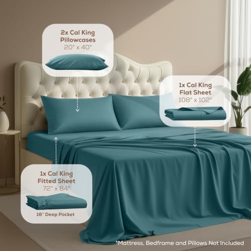 California King Sheets Set, 4 Pieces 16" Deep Pocket Bed Sheets, Denim Blue - Image 2