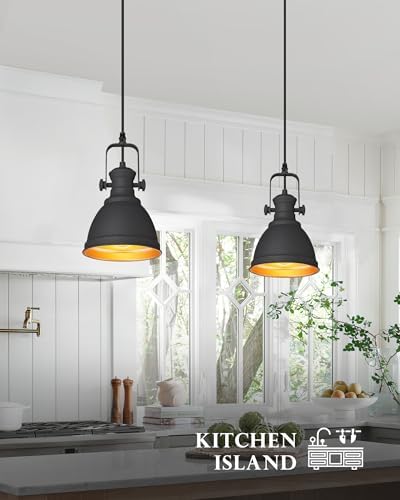 2-Pack Black Pendant Lights Kitchen Island, 6.5" Metal Shade - Image 4
