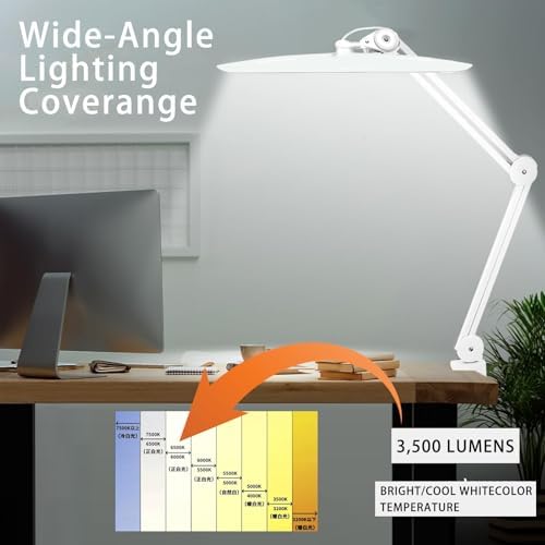 3500 Lumen Nail Desk Lamp, 38W Nail Tech Light Dimmable Task Lamp for Home Office Beauty Salon Workbench, Shadowless Nail Desk Light - 20 Inches Luxury White (Universal Manicure Table Clamp) - Image 3