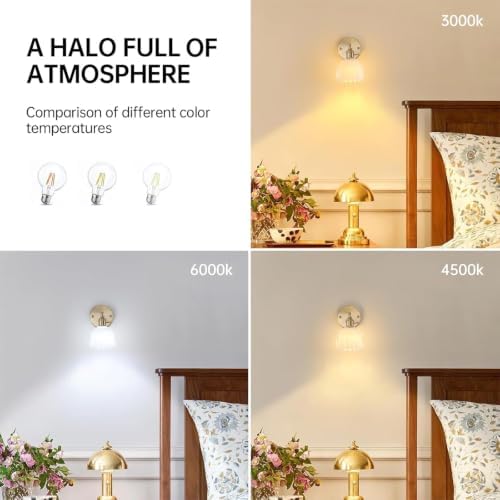 Shenmoyl Vintage Wall Sconces with White Tulip Glass Lampshade 180 Degree Adjustable Brass Sconces Hradwired Modern Wall Lighting Fixture with Switch for Bedside Bedroom Doorway - Image 5