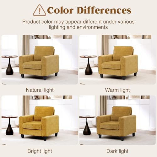 Accent Chairs Set of 2 for Living Room, Mid Century Modern Upholstered Living Room Chair, Chenille Reading Armchair for Apartment, Waiting Room, Office, Yellow - Image 6