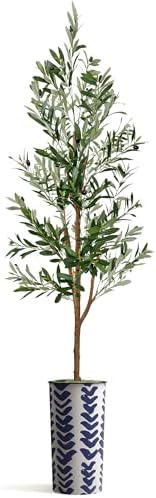Artificial Tree in Modern Pattern Planter, Fake Olive Silk Tree for Indoor and Outdoor Home Decoration - 68" Overall Tall (Plant Pot Plus Tree) - Image 2